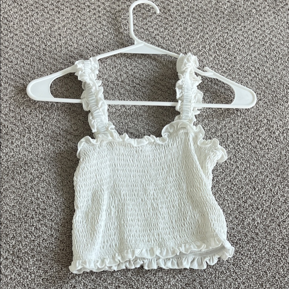 SHEIN White Ruffle Trim Top